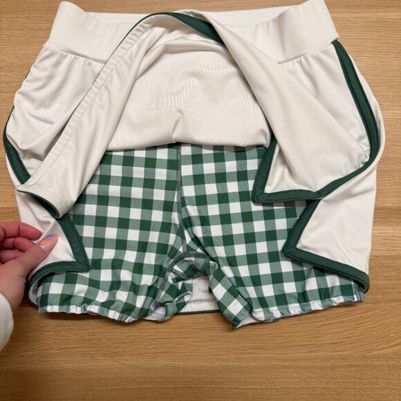 White and Green Gingham 14 Inch Elena Tennis Skirt - Picture 2 of 6